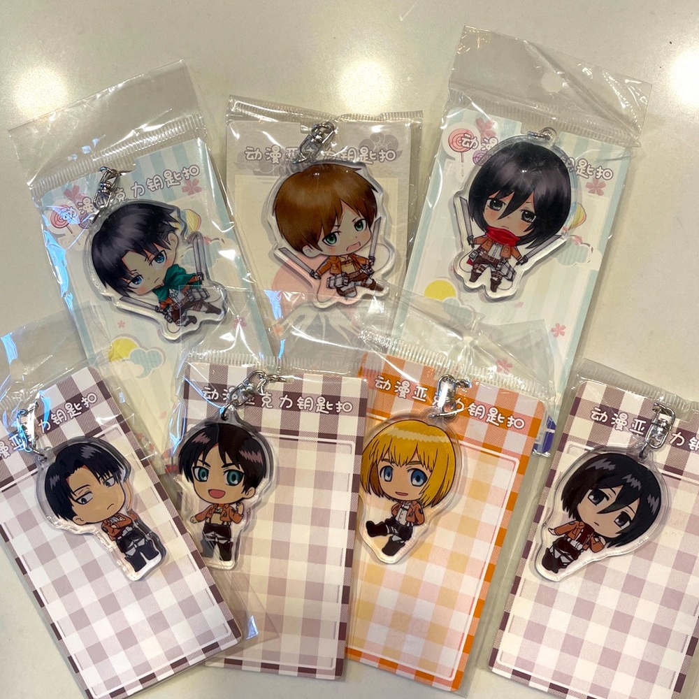attack on titan keychain lot of 7 double sided 2-3” acrylic